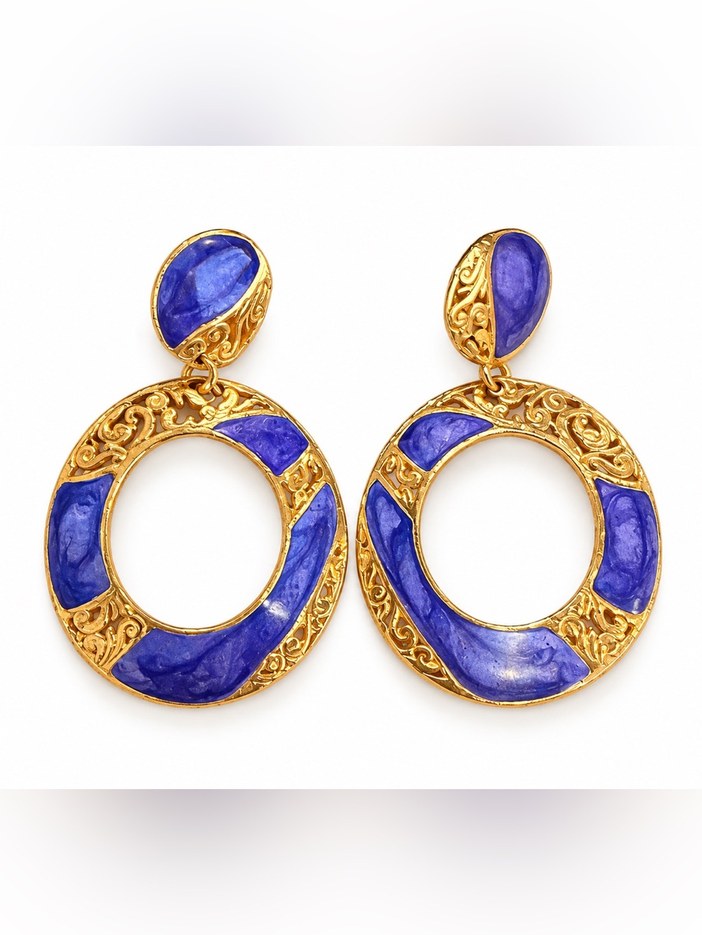 Vintage Edgar Berebi Signed Gold Purple Moroccan Earrings